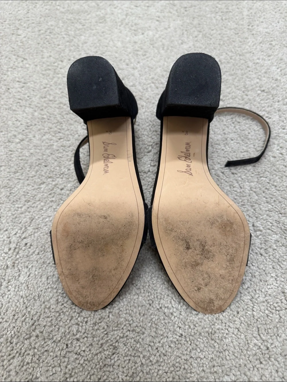 Sam Edelman Black Scalloped Ankle-Strap Block Heels